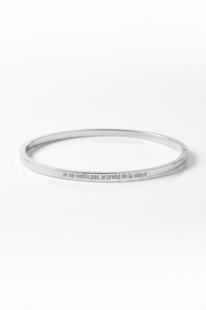Bracelet message * je ne vieillis pas je prends de la valeur*